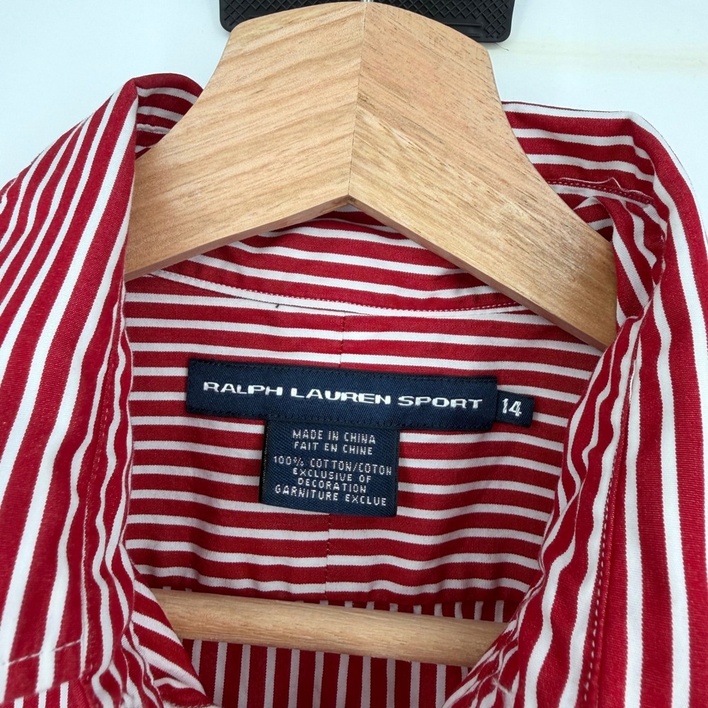 Ralph Lauren Sport Women's Red Striped Button Down Shirt Sz 14 Cotton - Picture 3 of 7